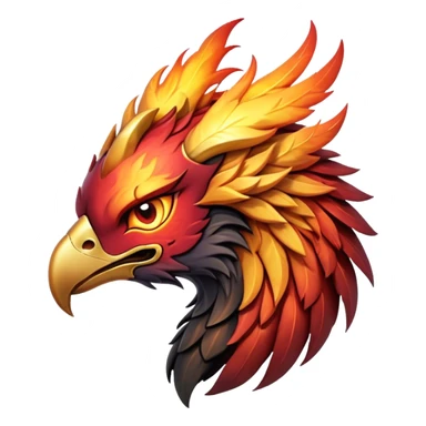 Cinematic Fierce Battle-Hardened Mystical Fire Phoenix Portrait Emoji, head tilted with an aggressive, unwavering gaze that speaks of relentless combat. The flame-kissed form is marked by rugged, charred feathers and vivid battle scars. Its blazing eyes radiate raw intensity and steely resolve, rendered with lifelike detail and stark natural lighting, high shine, channeling an aura of unyielding warlike energy and valor, softened by a dynamic glowing outline that highlights its battle-earned ferocity. sticker