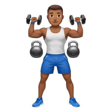 strong man with blue shorts holding kettlebell sticker