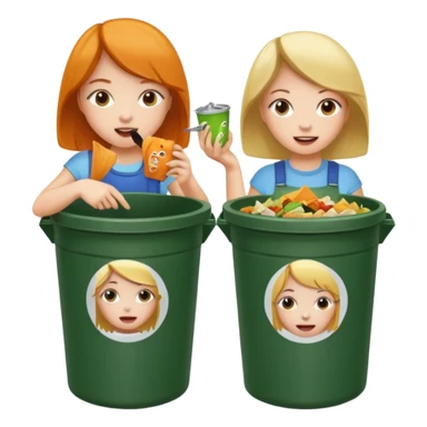 2 girls in a garbage can eating food sticker