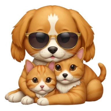 Cat with sunglasses cuddling a dog sticker