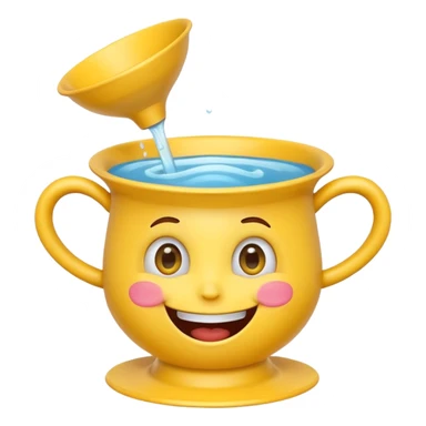 Crazy laughing emoji on upside-down kitchen funnel on its head (not a hat), wide smile, big eyes, cartoon emoji style, bright colors. sticker