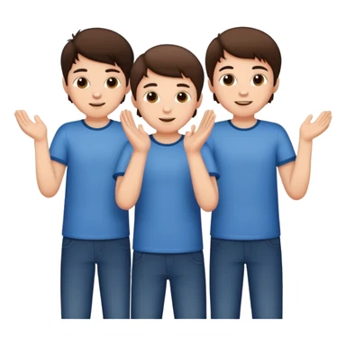 Three young brunette brothers playing  sticker