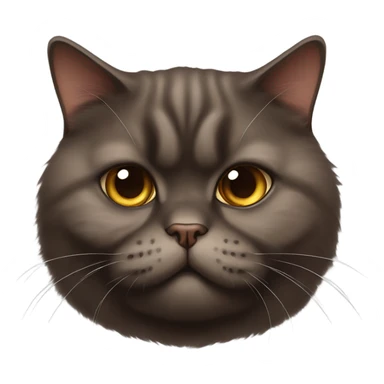 fluffy unimpressed looking deep chocolate brown british shorthair cat face and body sticker