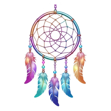 Iridescent pastel rainbow colorful transparent bright light luminescent dream-catcher hanging from an iridescent chain sticker