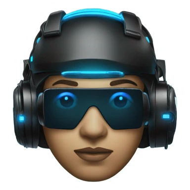 cyberpunk hacker wearing black vr headset, with blue neon lights sticker
