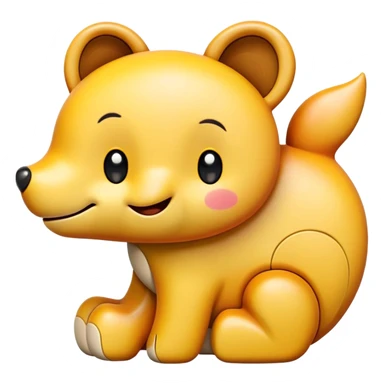 A wooden puzzle animal character with interlocking pieces and a happy expression sticker