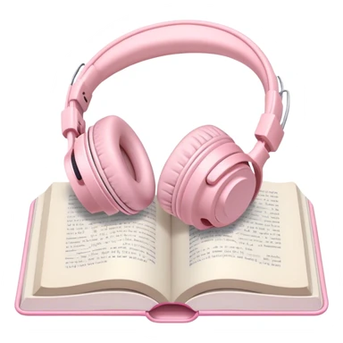 Pastel pink headphones with a pastel pink open book sticker