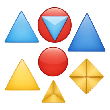 overlapping colorful shapes: red circle, blue square, yellow triangle sticker