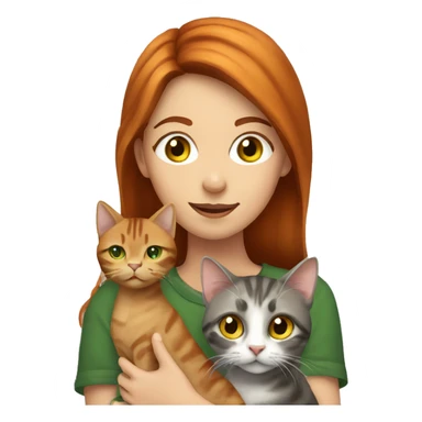 red haired girl with green eyes holding a brown and gray tabby cat with yellow eyes sticker