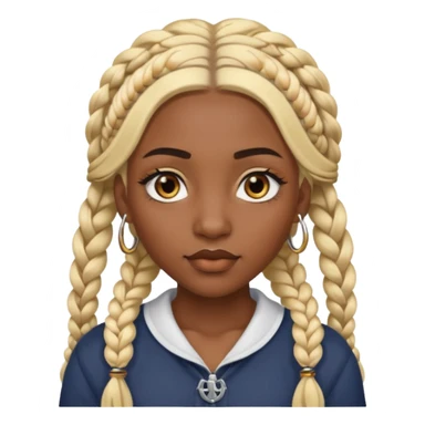 A dark-skinned woman with long blonde hair styled into two thick braids. She has large golden-brown eyes and arched eyebrows. Her face is decorated with piercings: a silver eyebrow ring, a nose stud, and a lip ring. sticker