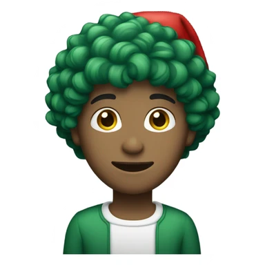Unisex person short curly dark green hair in a red Santa hat  sticker
