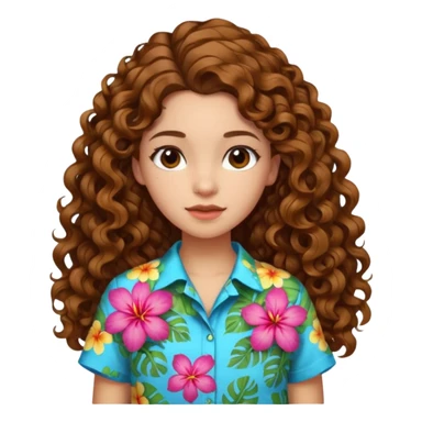 Chica morena clara de ojos marrones cabello rizado largo de lado y una flor hawaiana en el cabello  sticker