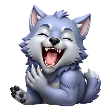 Cinematic Cute Yawning Werewolf Portrait Emoji, with a cuddly, miniature lupine form in soft moonlit grays and silvers, head leaning back in a big, adorable yawn that reveals a few fuzzy teeth, simplified yet irresistibly charming, highly detailed with a soft glowing outline that captures the drowsy, playful essence of a werewolf mid-nap! sticker