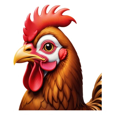 Cinematic Noble Brown Rooster Portrait Emoji, Poised and regal, with a robust, commanding build and a rich, well-groomed brown plumage, deep-set soulful warm eyes, Simplified yet sharp and sophisticated features, highly detailed, glowing with a soft, dignified glow, high shine, intelligent and proud, stylized with an air of rustic majesty, focused and attentive, soft glowing outline, capturing the essence of a watchful and confident leader, so majestic it feels as though it could crow out of the screen with effortless authority! sticker