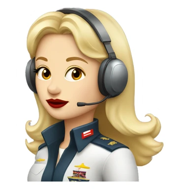 Blonde Russian pilot girl with red lips with airplane pilot headset   sticker