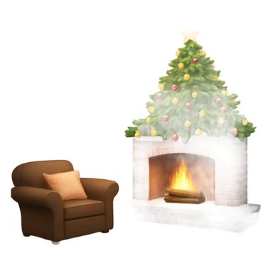 Christmas tree next to a lit fireplace  sticker