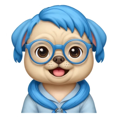 long blue haired baby pug wearing glassess sticker