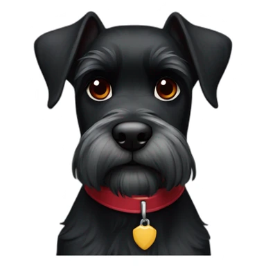 Miniature black schnauzer with dark red collar sticker
