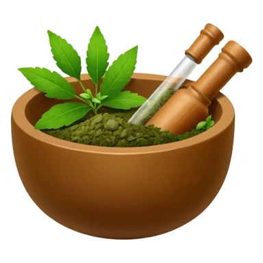 Ayurvedic medicine with mortar and leaves sticker