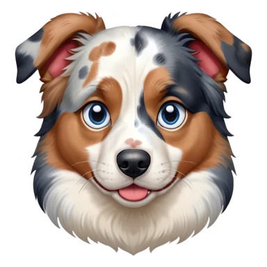 Cinematic Meme-Worthy Grumpy Calico Australian Shepherd Portrait Emoji, Head held high but eyes filled with dramatic disappointment, smooth white fur with spectacular patches of black, tan, and red calico merle, deeply furrowed brow forming an unmistakable scowl, floppy ears slightly angled back in disapproval, piercing blue eyes glaring with pure exasperation, Simplified yet hilariously over-exaggerated features, highly detailed, glowing with an aura of supreme annoyance, high shine, exhausted yet judgmental, stylized with an almost regal pettiness, bright but brooding, soft glowing outline, capturing the essence of a pup that has seen it all and is thoroughly unimpressed, so meme-worthy it feels like it could instantly become the next viral sensation of grumpiness! sticker