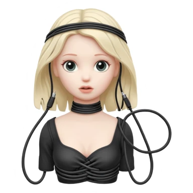 Plastic doll tightly bound with tangled AUX cables. sticker