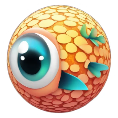 3d sphere with a cartoon hypnotic vine Tropical Fish skin texture with feminine eyes sticker