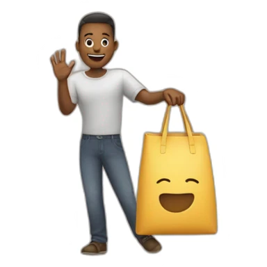 Said hello with one hand, with a bag sticker