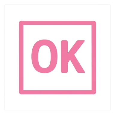 OK text in a pink square sticker