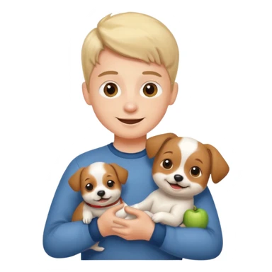 happy boy holding dog indoors sticker