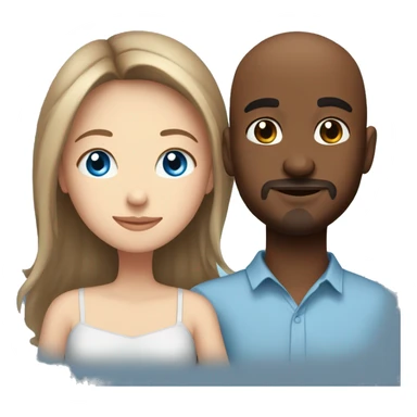 Beautiful Girl with blue eyes and long brown hair and boy with brown hair cuddling, Bald black man with goatee  sticker