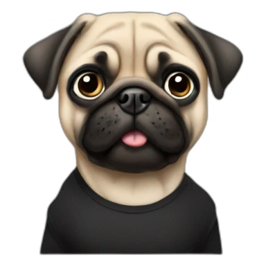 pug wearing a black t-shirt sticker