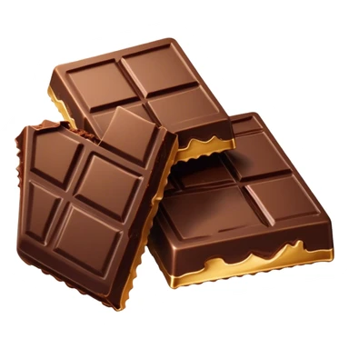 Cinematic silky dark chocolate bar, broken into perfect squares, rich cocoa tones, slightly melting edges, fine texture and decadent shine, warm golden highlights, tempting and rich. sticker