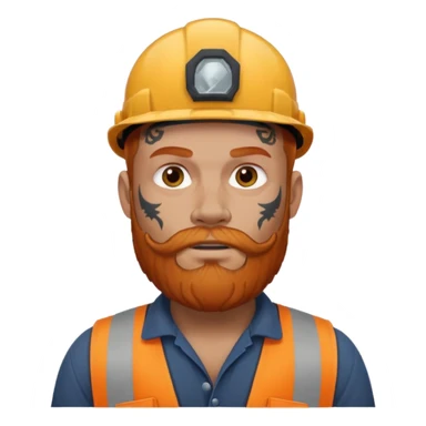 construction worker with beard, ginger haired and heavy face tattoos, intimidading sticker