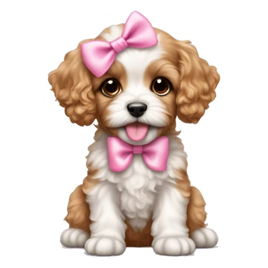 adorable cavapoo puppy with pink bow sticker