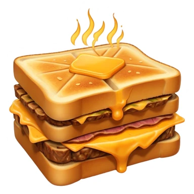 kavurma meat toasted sandwich object icon, grilled toasted bread, sautéed Turkish kavurma beef filling, melted cheese, juicy meat texture, golden brown crust, warm steam rising, 3D cartoon, mobile game icon style, centered, clean background, no text, no watermark sticker