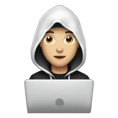 White Young man with a black hood behind his laptop sticker