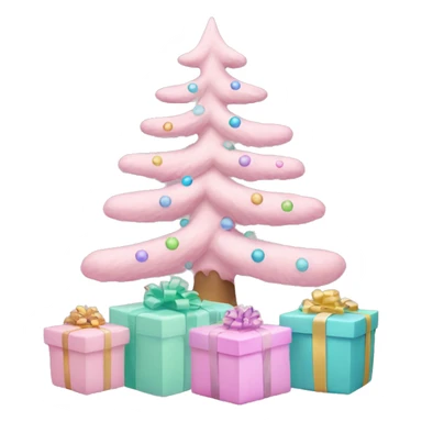 pastel pink christmas tree with pastel presents under it sticker