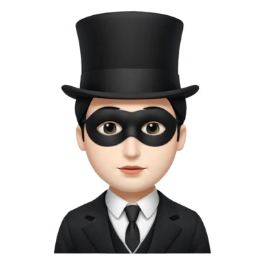 A french man with snow white skin, a black half mask with an eye hole, a black top hat, a black vest with a black tie tucked underneath, and a white collared shirt. Closed eyes. sticker