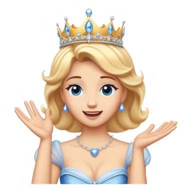 Cinematic Playful Cinderella Portrait Emoji, Blushing with excitement, hands clasped near her heart, eyes wide with anticipation, her tiara slightly askew from an unexpected twirl, a radiant princess caught in a moment of joy, utterly captivating! sticker