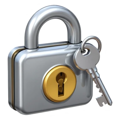 A chrome silver lock and key emoji, smooth metallic surfaces, glossy reflections, luxury swag vibe, minimal iOS emoji style, centered on clean white background sticker