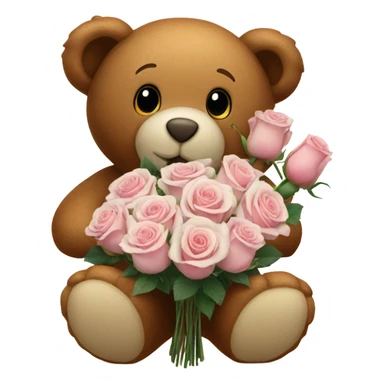 a white bouquet of white and pink roses and a brown teddy bear  sticker