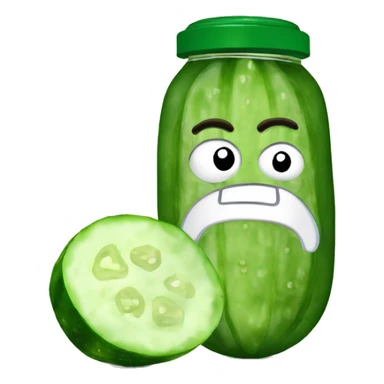 a pickled cucumber with a slice cut off next to it sticker