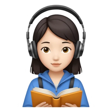 Asian girl with headphones reading book  sticker