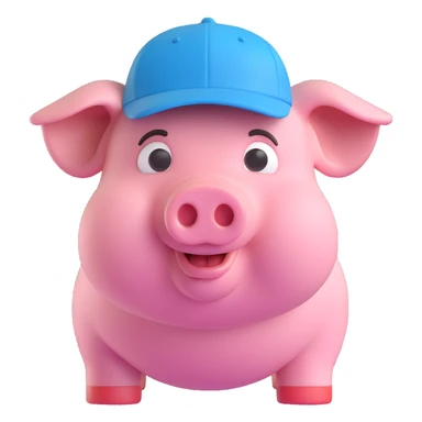 John Pork, a pig with a human body, wearing a cap, friendly expression, 3D emoji style sticker