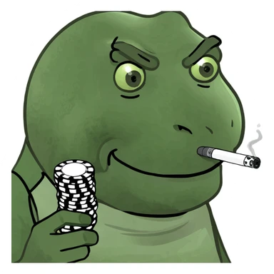 Man with short brown hair with poker chips and a vape sticker