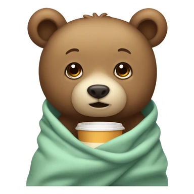 Cute little bear wrapped in a blanket drinking coffee sticker