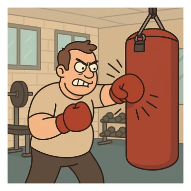 Hit a punching bag – to punch a padded bag for exercise or stress relief.
He went to the gym to hit a punching bag and blow off steam. Background Gym
 sticker