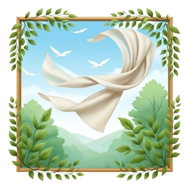 A gentle breeze blowing through the air, creating a subtle motion in the surroundings, with leaves or fabric softly swaying in response to the wind. The atmosphere is calm, yet there's a sense of movement, as if the air itself is alive and flowing sticker