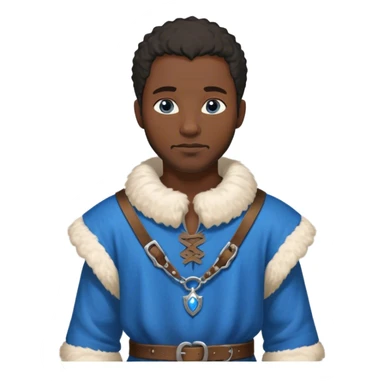 medieval outfit worn by a DnD themed fantasy character. basic rough-spun tunic with a fur-lined collar and a leather strap across the chest. clothes only above the waist. The clothes full waist. The character's haven't arms. character is bald, blue eyes, blacked-skinned man. sticker