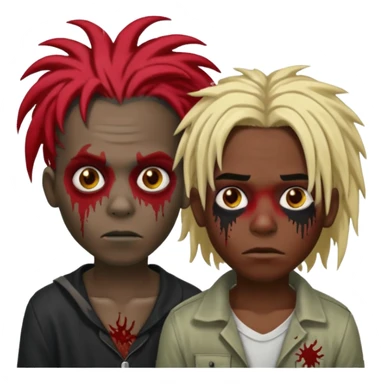 make two zombie boys, preferably black, both with dreadlocks, one with short hair, half blond and half black, and the second with long dreadlocks (up to the shoulder) with red roots and black tips  sticker